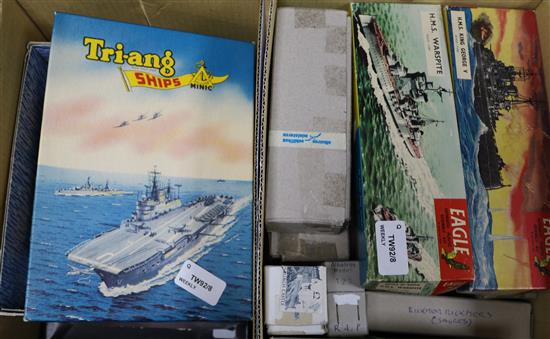 A large quantity of Tri-ang Minic and other waterline ships, two boxed Eagle ships, a Harbour set,